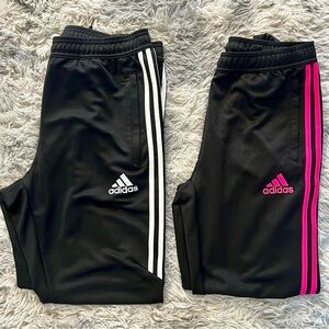 2 Adidas Joggers Black & White Striped and Hot Pink & Black stripe  SZ LG